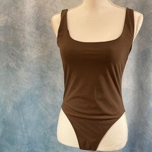 🌟3for$15🌟 SHEIN Brown Square Neck Polyester Silky Bodysuit MINOR FLAWS